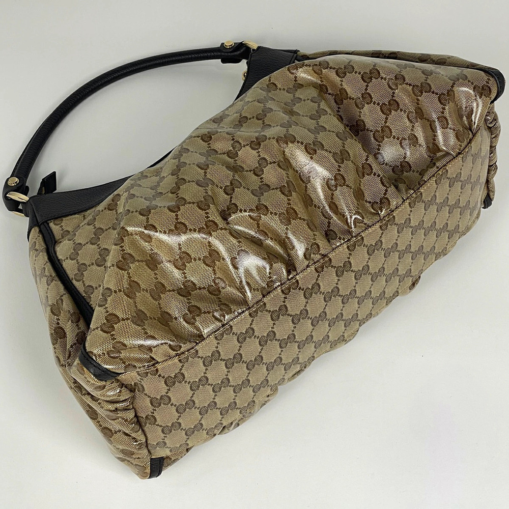 Gucci GG Bag Canvas Brown Shoulder Hobo Abbey Handbag Crystal